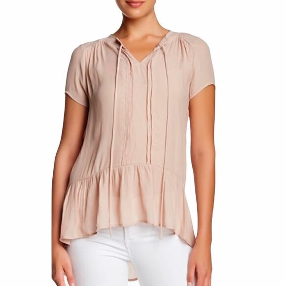 Ro & De Tops - Ro & De Split Neck Ruffle Blouse
